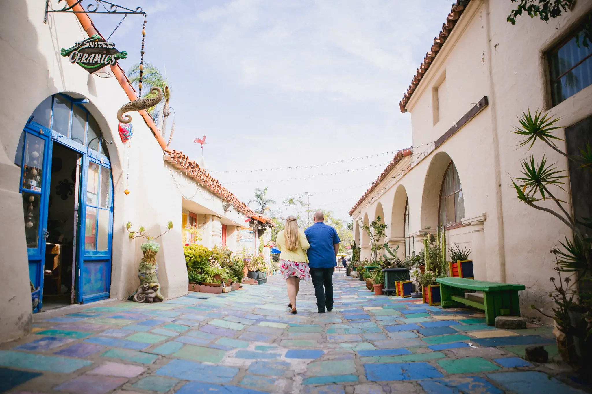 Engagement photos at the Spanish Village in Balboa Park