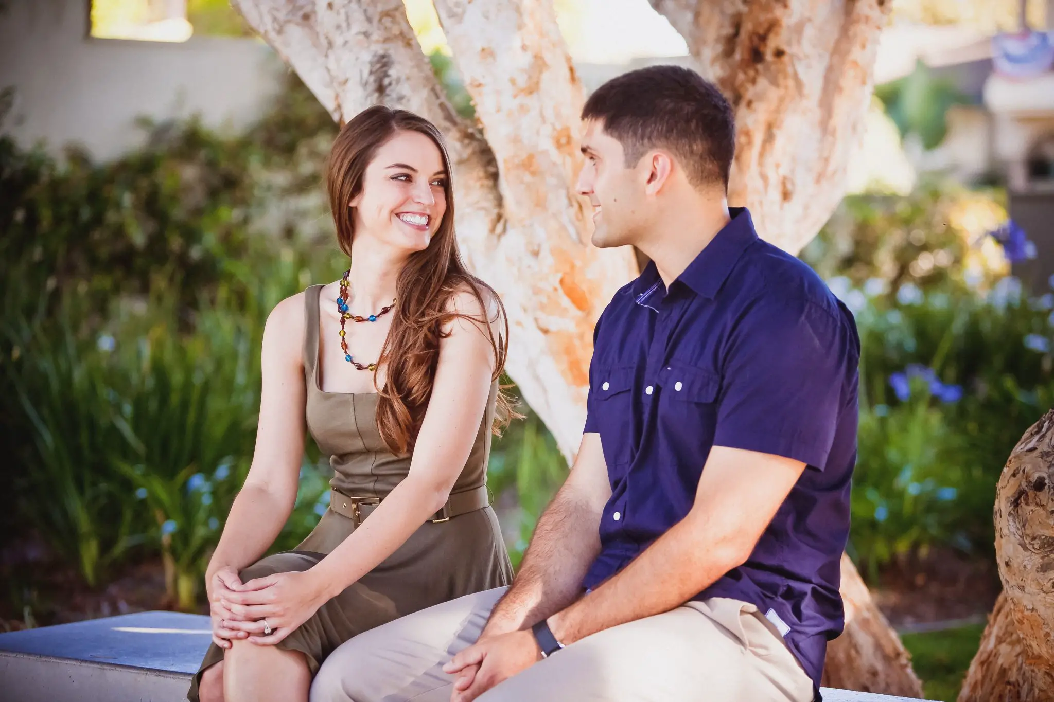 Couple smiling during Coronado engagement session